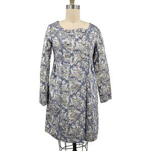 VTG New Robin Jacquard Floral Coat Dress Womens 4 Metallic Long Sleeve Pockets